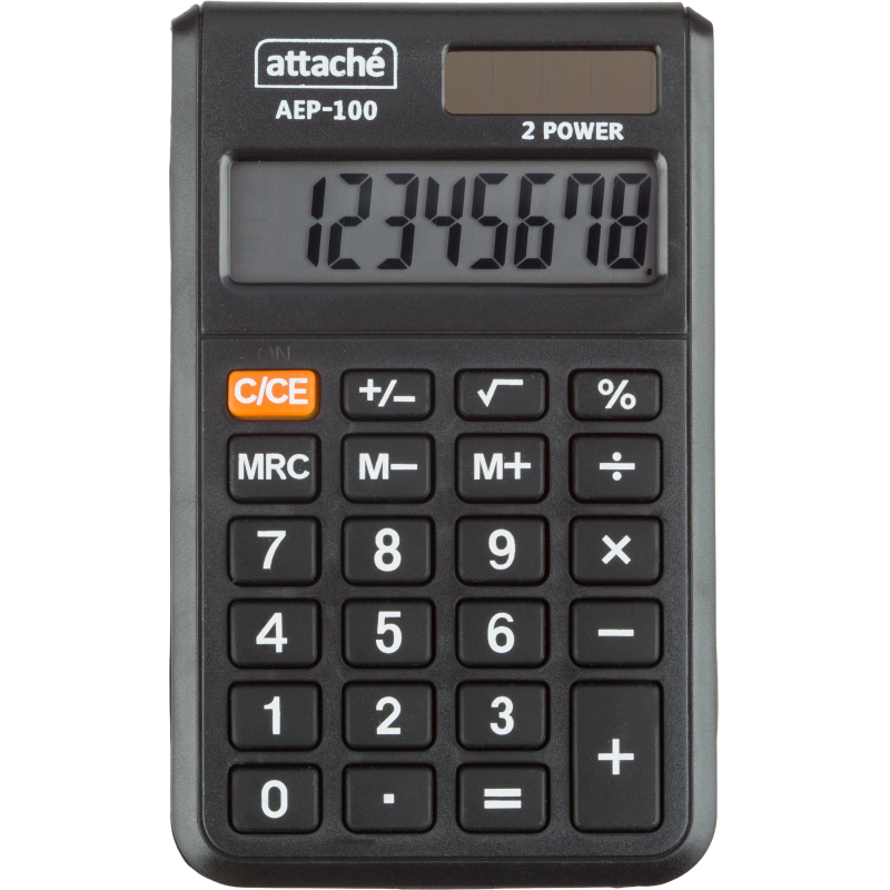 Калькулятор карманный Attache, AEP-100,8р,двойное питание, черн
