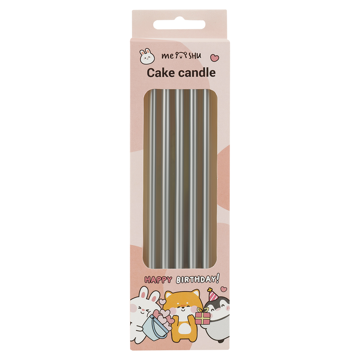 Свечи для торта с держателями MESHU "Straight silver", 14см, 10шт