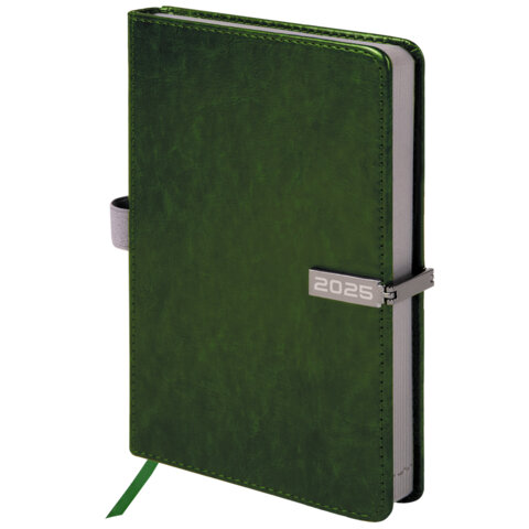 Ежедневник датированный 2025, А5, 138x213 мм, BRAUBERG "Inspiration", под кожу, цветной срез, темно-зеленый, 115904