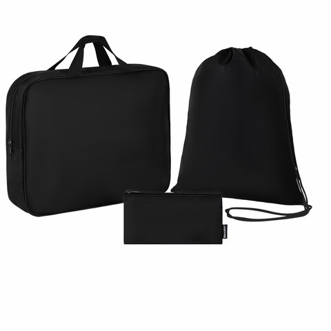 Папка на молнии с ручками А4, мешок для обуви 42х33 см, пенал 20х10 см, черный, НАБОР BRAUBERG, 273288