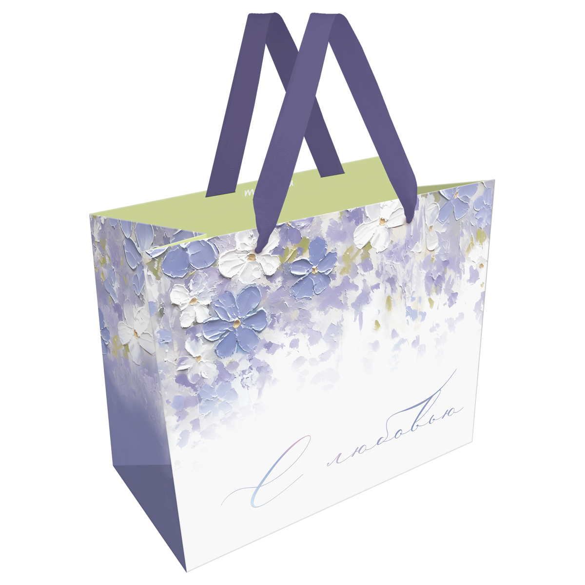 Пакет подарочный 32*26*12см MESHU "Purple flowers", матовая ламинация