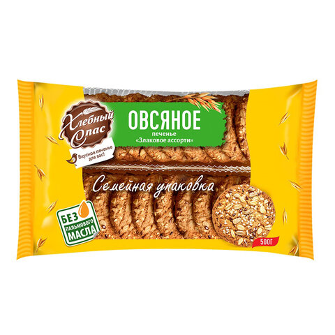 Печенье овсяное ХЛЕБНЫЙ СПАС "Злаковое ассорти", 500 г, 00-2228485