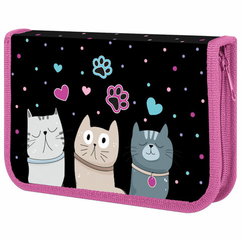 Пенал ЮНЛАНДИЯ, 1 отделение, картон с эффектом soft-touch, 19х11 см, "Cat squad", 273493