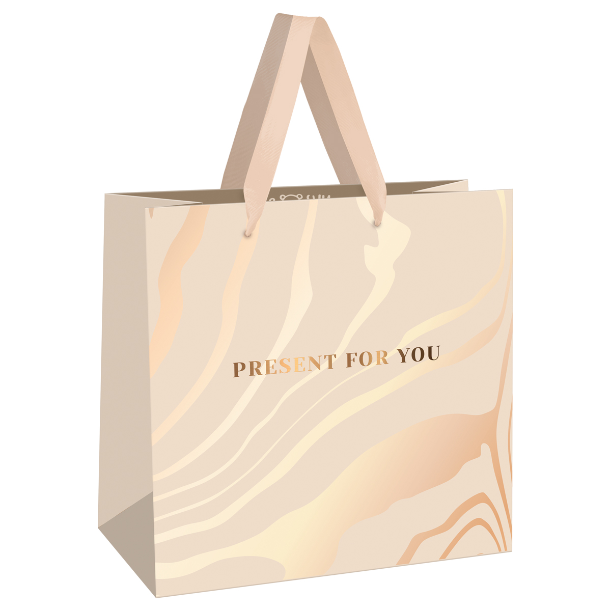 Пакет подарочный 20*20*10см MESHU "Beige", фольга, выборочный лак,  матовая ламинация
