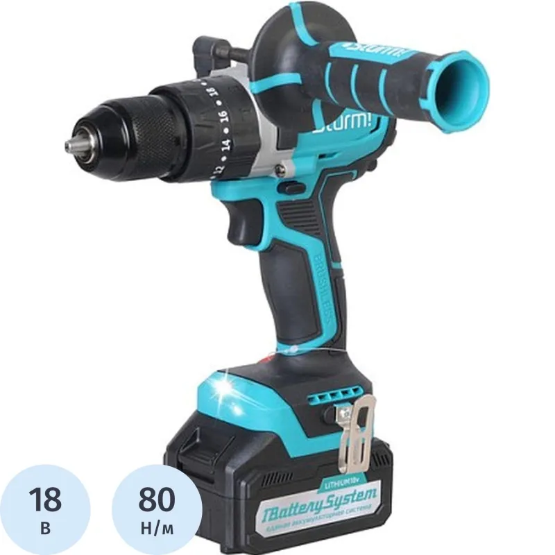 Дрель-шуруповерт акк.б/щ Sturm!,18В,1BatterySystem,80Нм,4в1 CD2080