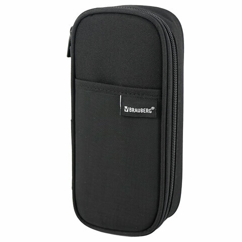 Пенал-органайзер BRAUBERG, 1 отделение, откидная планка, полиэстер, 22х10х6 см, "Total black", 273577