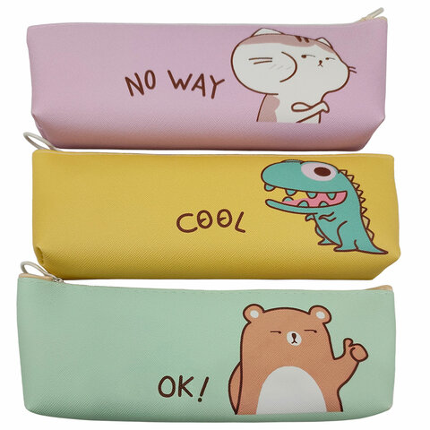 Пенал мягкий ПИФАГОР, 1 отделение, ПВХ, ассорти "Animals", 21х8х3 см, 273826