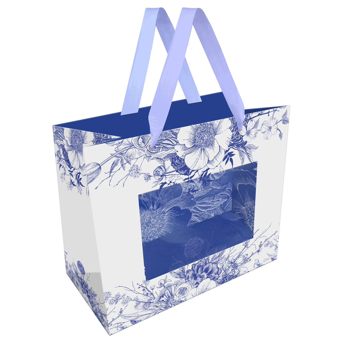 Пакет подарочный 23*18*10см MESHU "Blue flowers", матовая ламинация