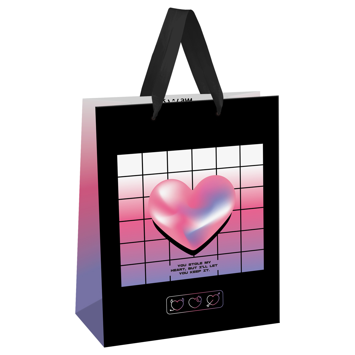 Пакет подарочный 11*14*6,5см MESHU "Heart",  матовая ламинация