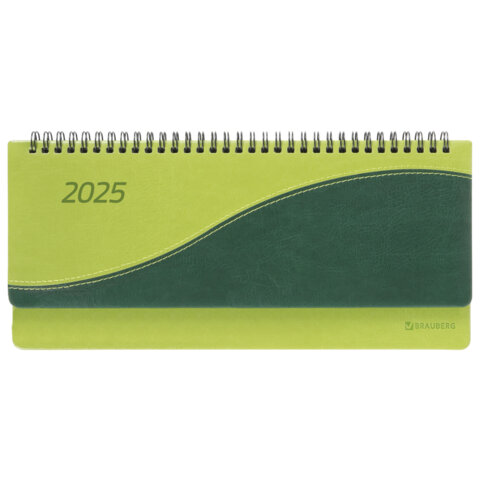 Планинг датированный 2025 305х140 мм BRAUBERG "Bond", под кожу, светло-зеленый, 115690