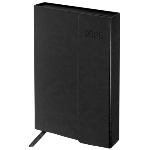 Ежедневник датированный 2026 А5 148х218 мм, GALANT "Magnetic", под кожу, клапан, черный, 117483