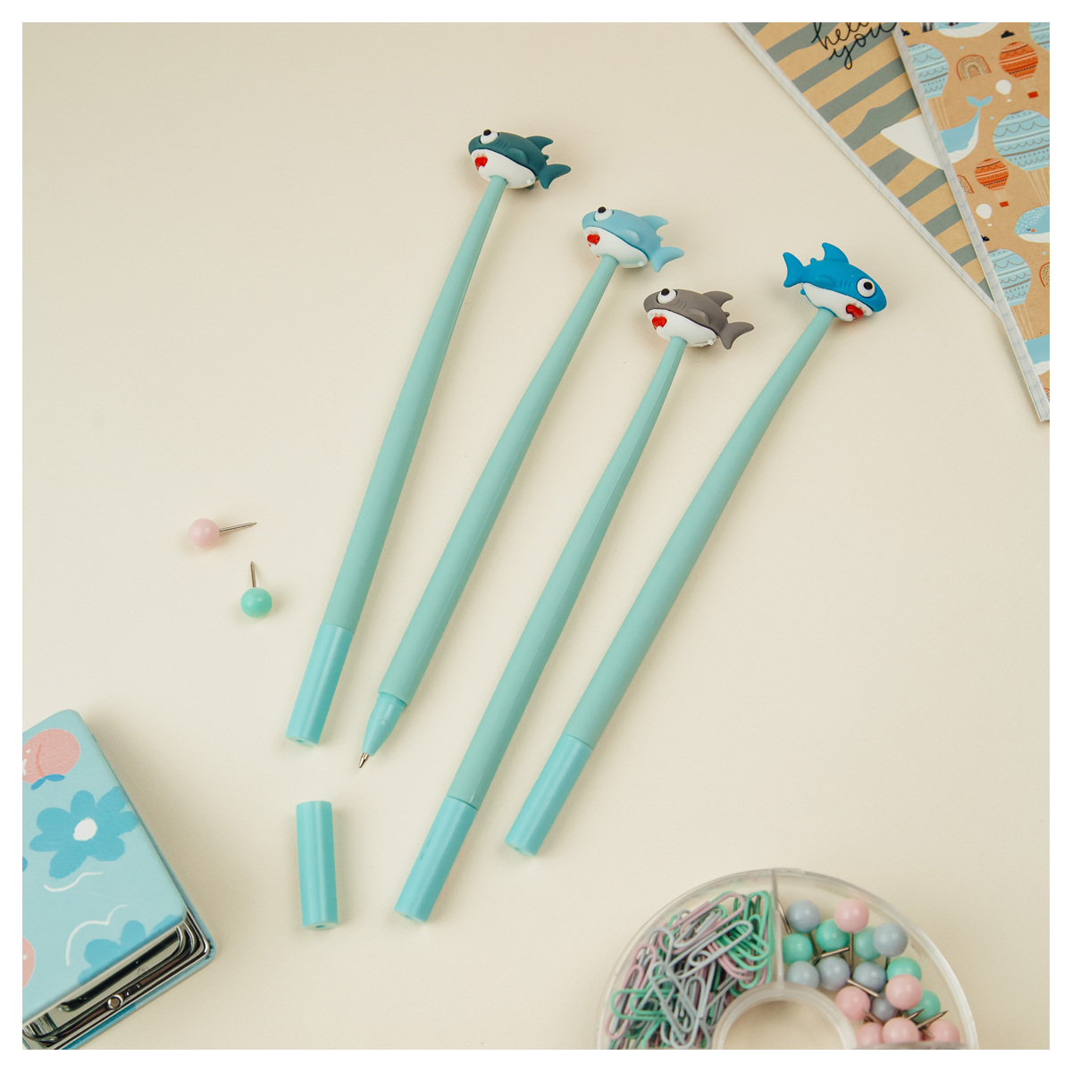 Ручка шариковая MESHU "Shark", синяя, 0,7мм, корпус ассорти