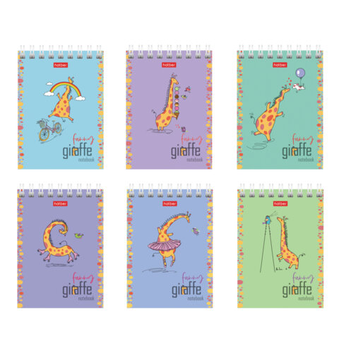 Блокнот МАЛЫЙ ФОРМАТ А7 60л, гребень, картон, клетка, HATBER, Веселый жираф, 081165, 60Б7В1гр