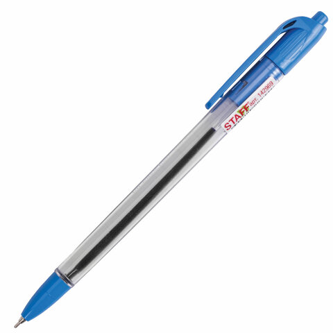 Ручка шариковая масляная автоматическая STAFF "OBP-252", СИНЯЯ, узел 0,7 мм, линия письма 0,35 мм, 142969