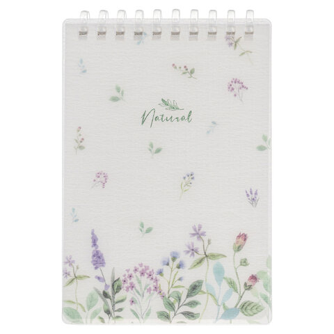 Блокнот МАЛЫЙ ФОРМАТ А6 80 л., мягкий гребень, пластик, фольга, клетка, HATBER, NATURAL FLOWERS, 090108, 80Б6A1мс_33479