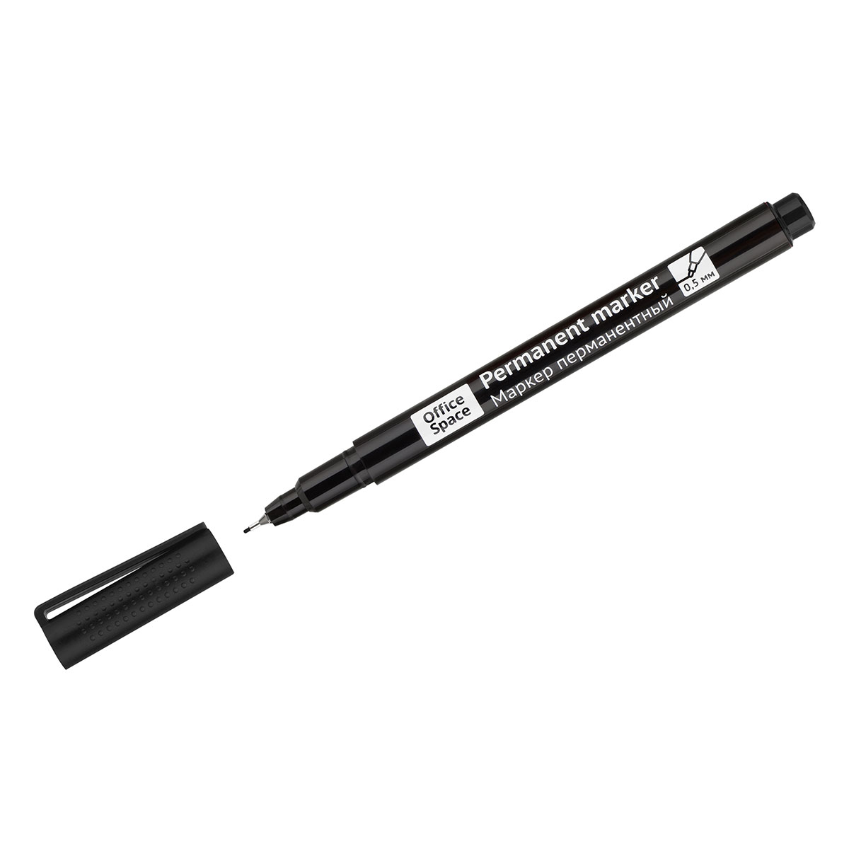 Маркер перманентный OfficeSpace черный, тонкий металл. наконечник, 0,5мм