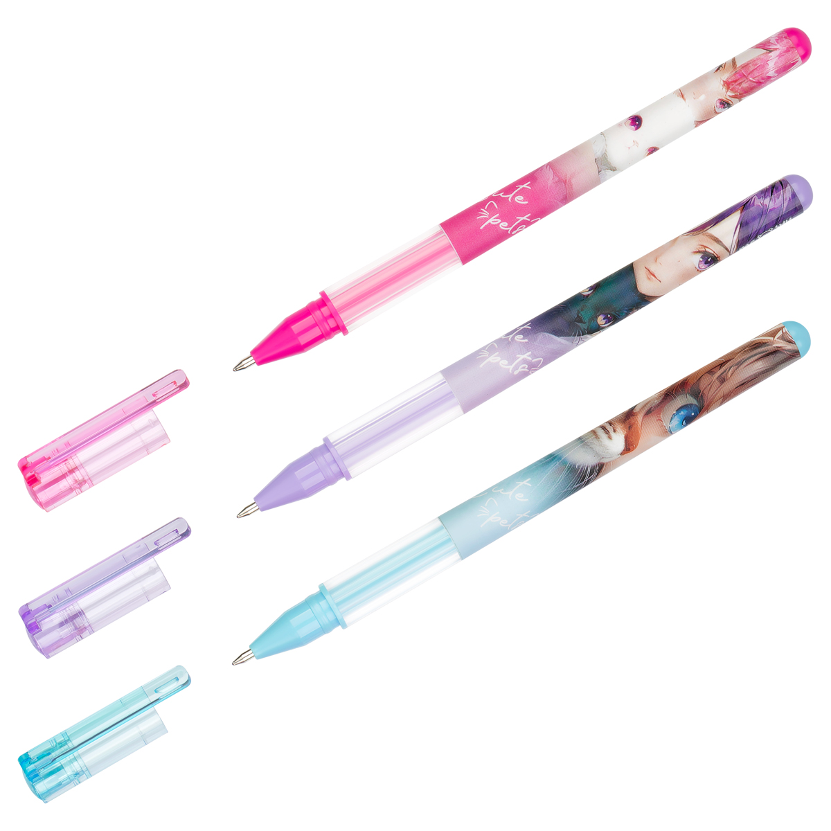 Ручка шариковая MESHU "Anime girls" синяя, 0,7мм, грип, корпус ассорти