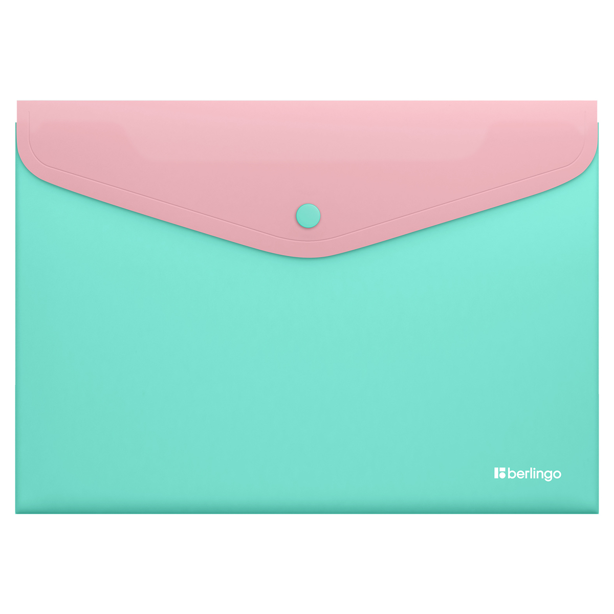 Папка-конверт на кнопке Berlingo "Haze" А4, 200мкм, софт-тач, с цветным клапаном, розовая/мятная