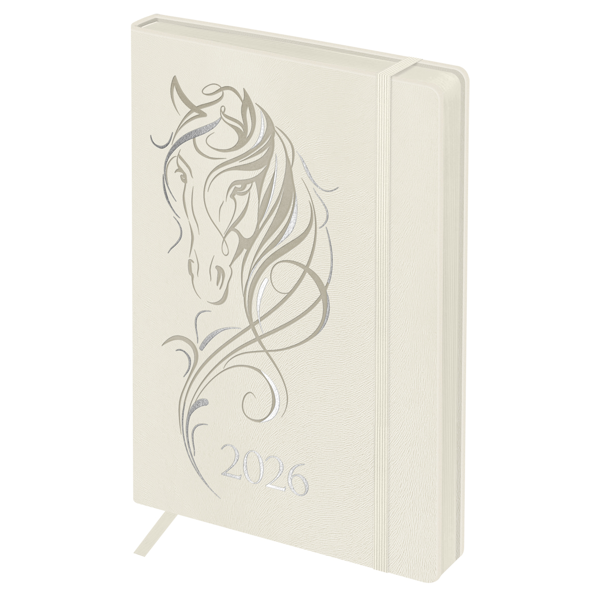 Ежедневник датированный 2026г., А5, 176л., твердый переплет, кожзам, BG "Horse. Pearl", цветной срез, с резинкой, карман