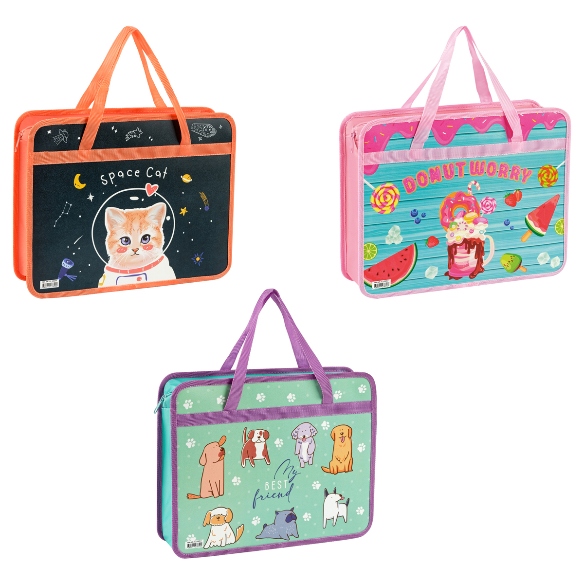 Папка с ручками А4 ArtSpace, пластик, на молнии, 80мм, ассорти