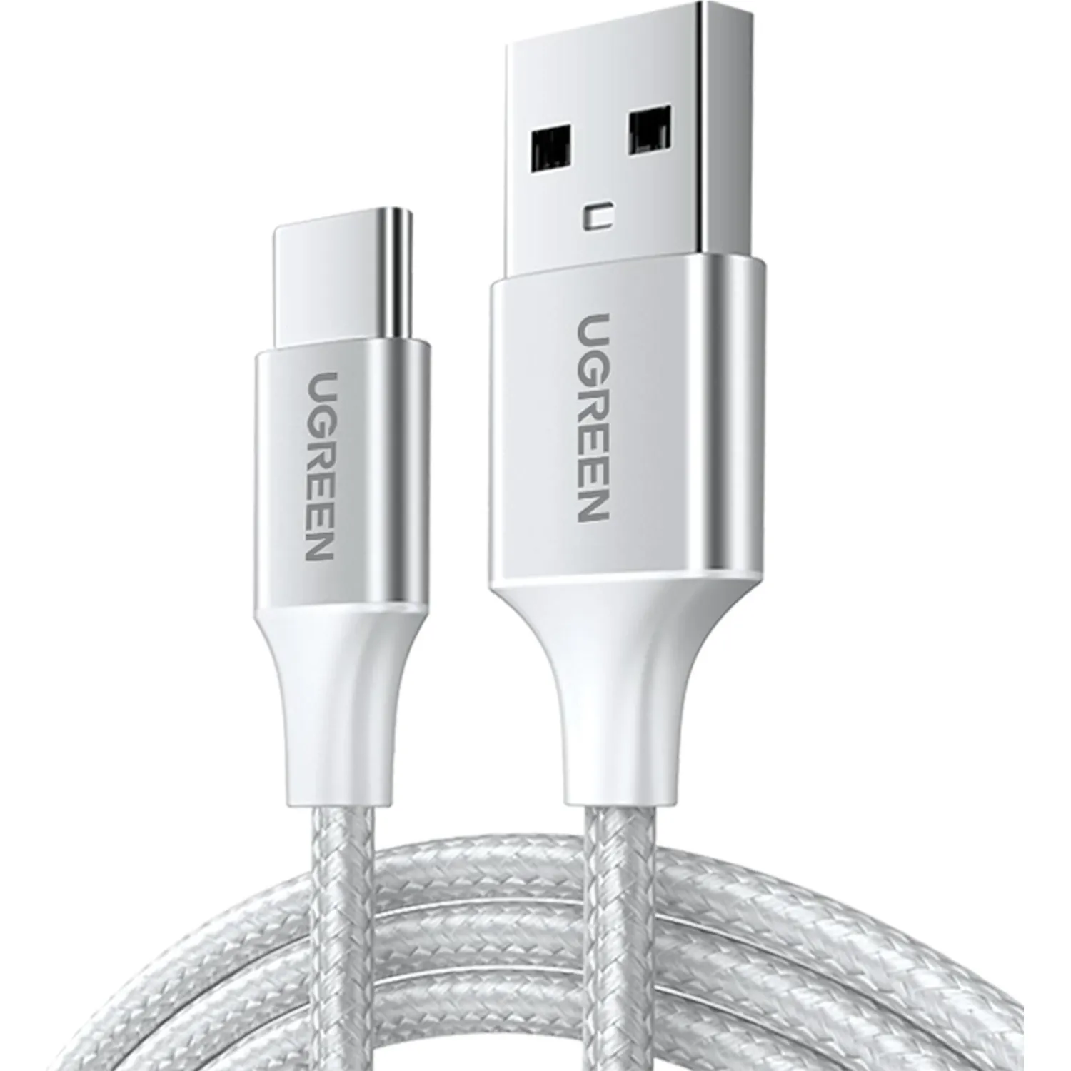 Кабель UGREEN US288 (60131)USB-A to USB-C Nickel Plating Alum.Braid 1м бел