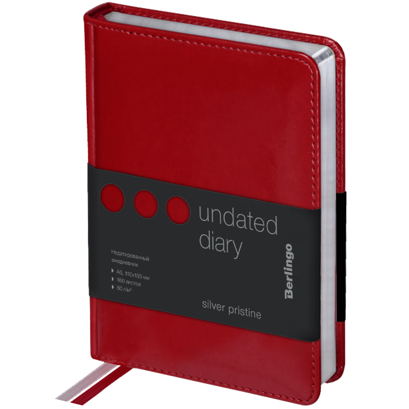 Ежедневник недатир. А6, 160л., кожзам, Berlingo "Silver Pristine", серебр. срез, красный