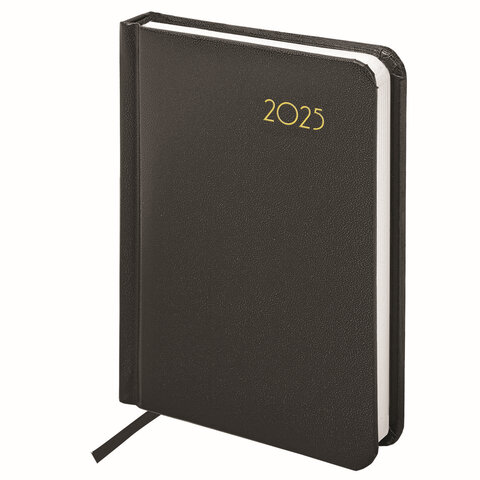 Ежедневник датированный 2025 МАЛЫЙ ФОРМАТ 100х150 мм А6, BRAUBERG "Select", балакрон, черный, 115752