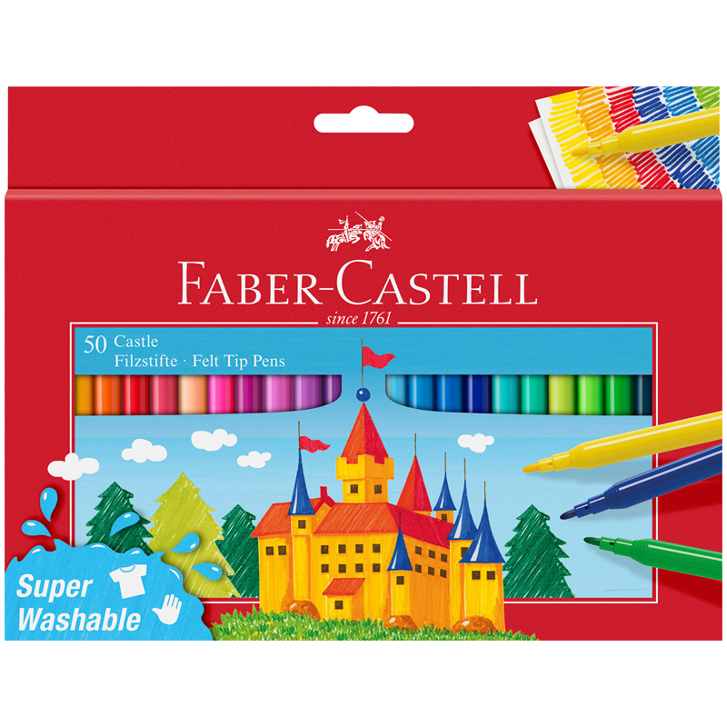 Фломастеры Faber-Castell "Замок", 50цв., смываемые, картон, европодвес