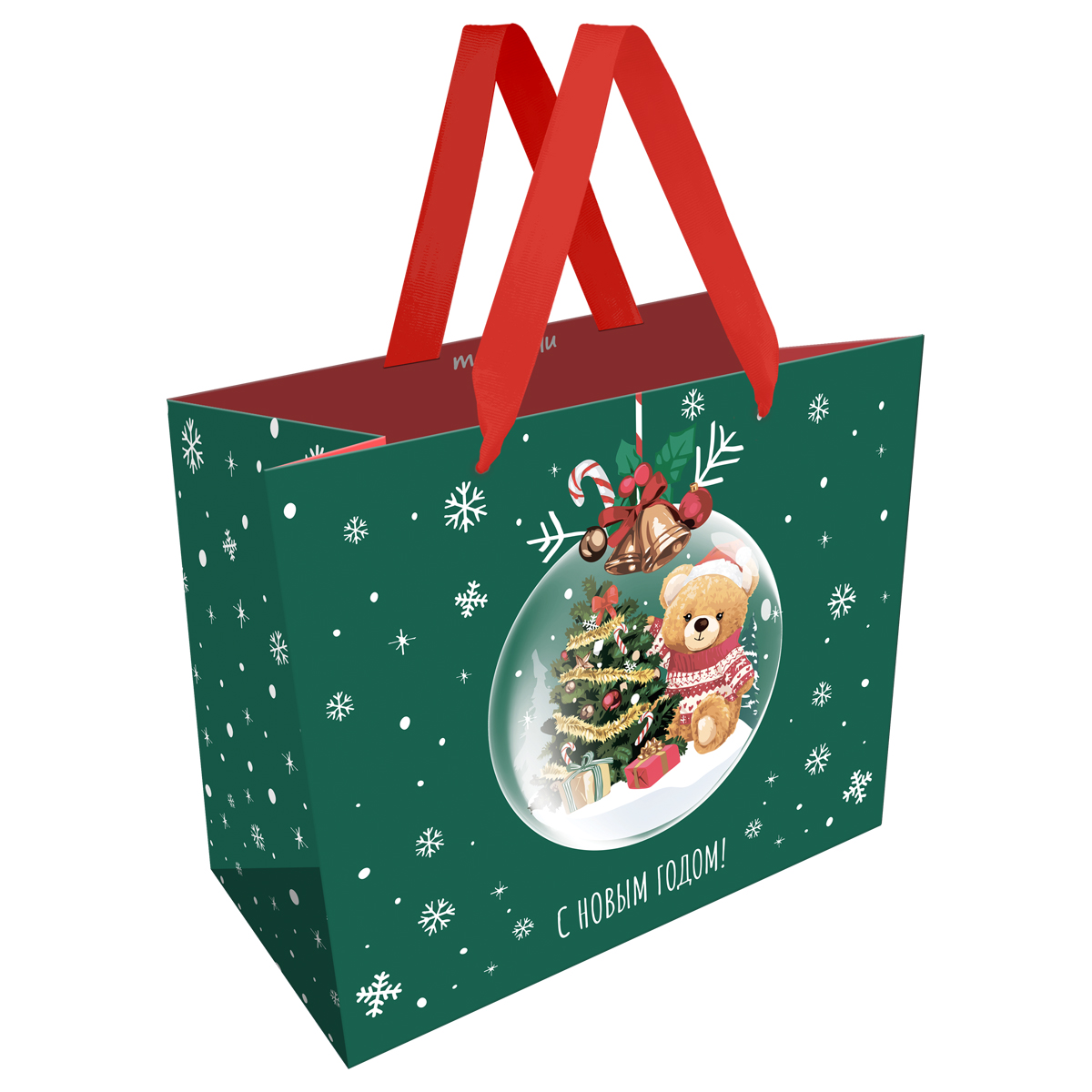 Пакет подарочный 32*26*12см MESHU "Christmas bear", выборочный лак,  матовая ламинация