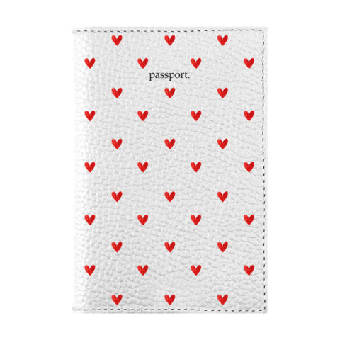 Обложка для паспорта натуральная кожа флоттер, принт "Сердечки", цвет белый, BRAUBERG, 238866