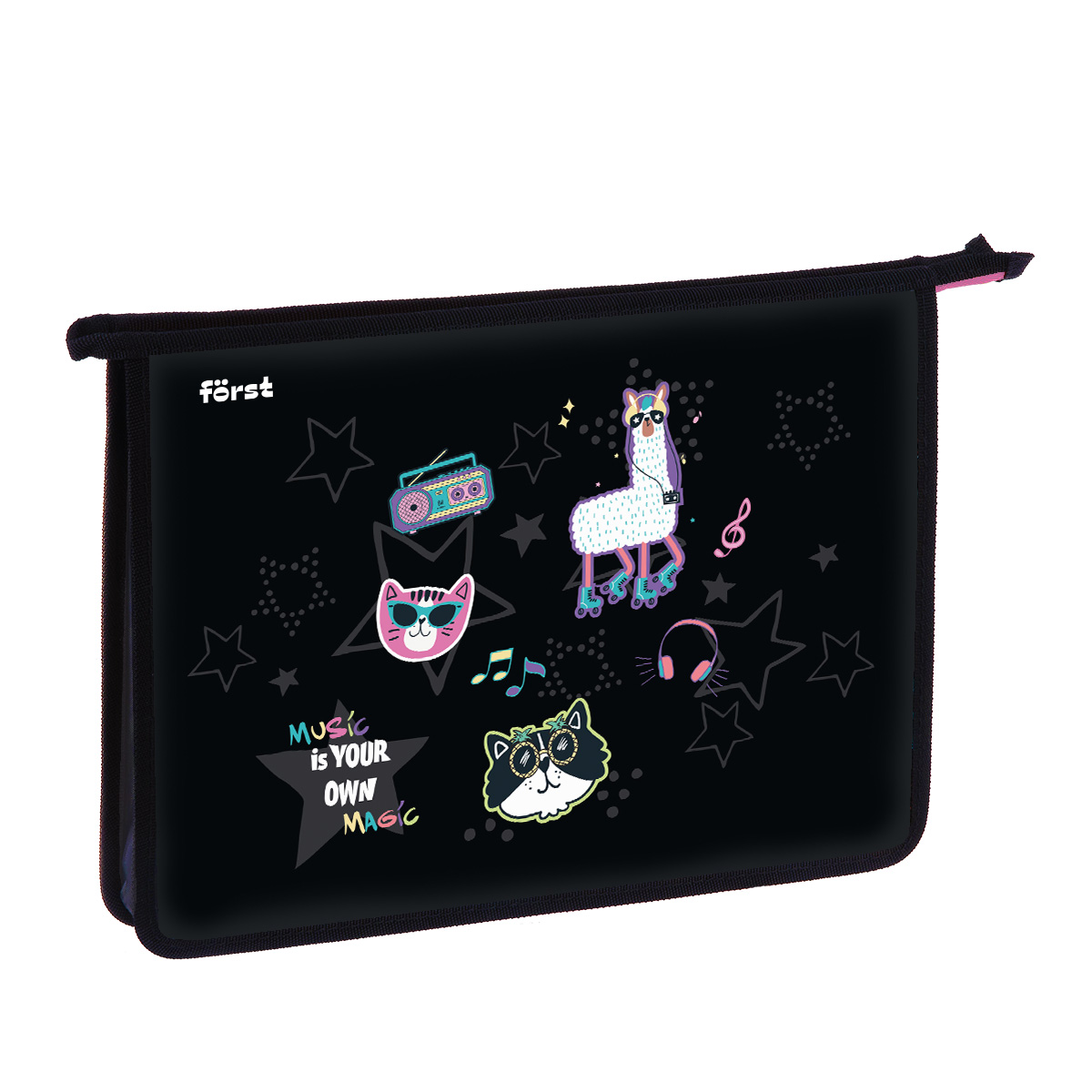 Папка для тетрадей 1 отделение, А4 Först "Disco Lama" , 340*245*40 мм, пластик, на молнии