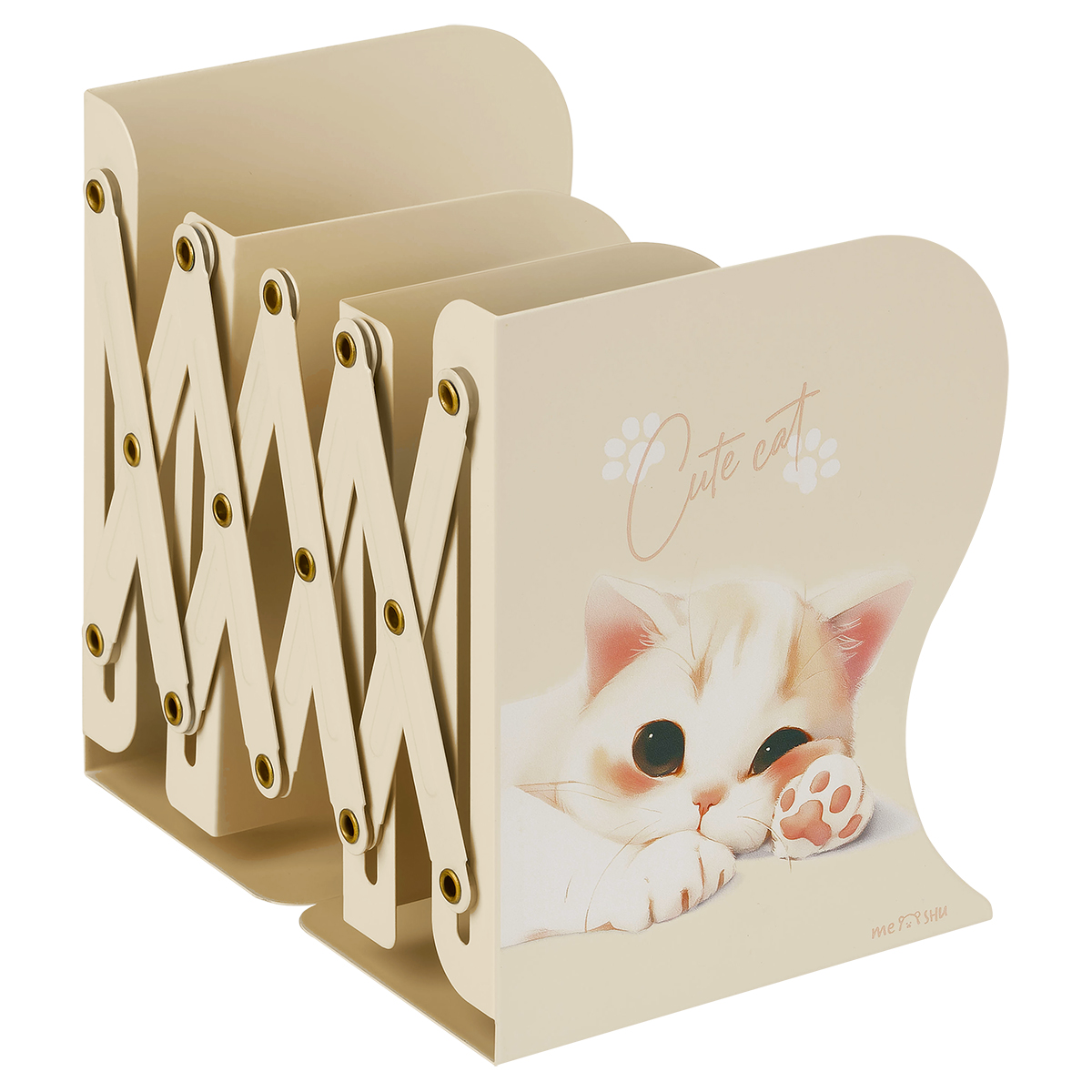 Подставка для книг MESHU "Cute Cat", металлическая, 3 отделения, раздвижная