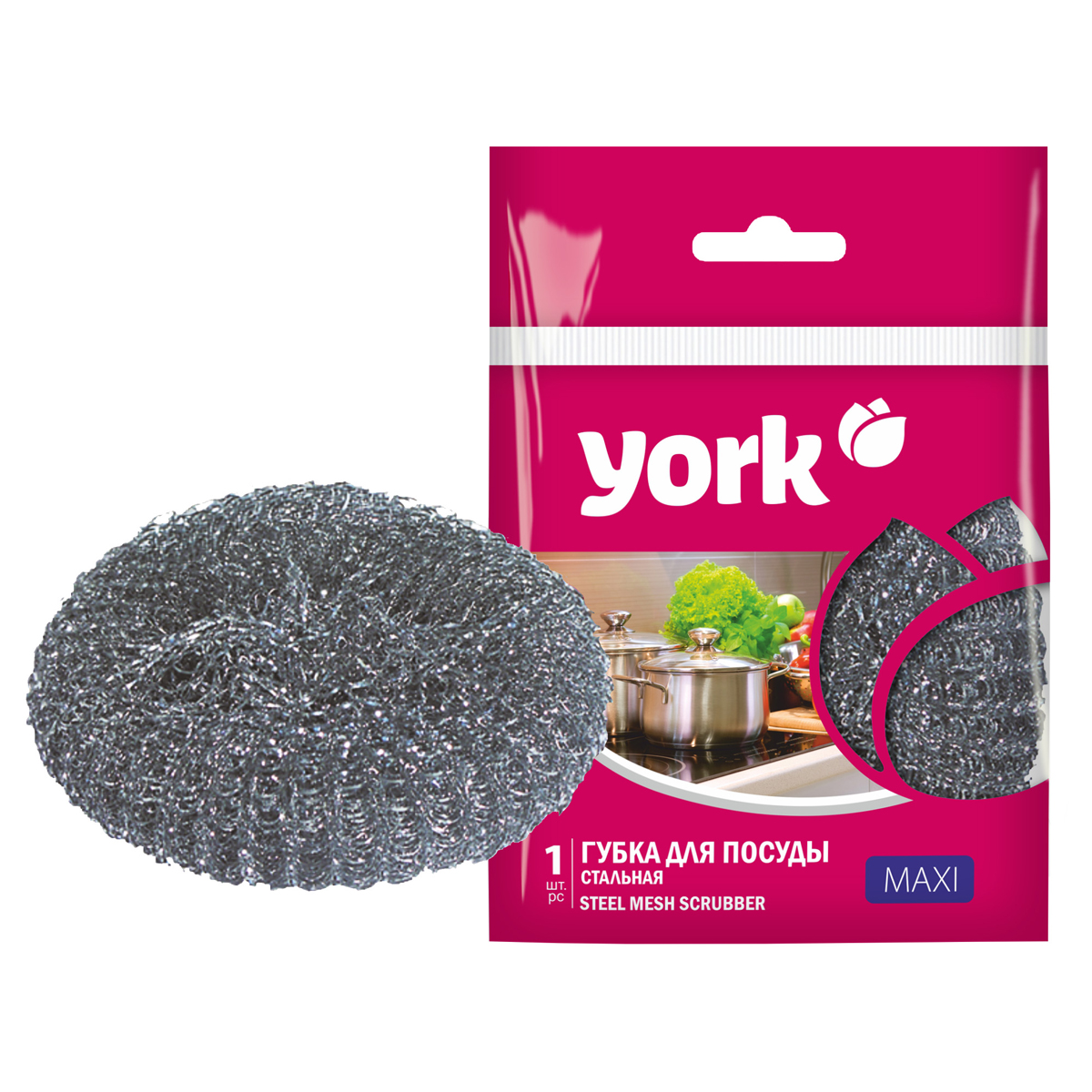 Губка для посуды York "Макси", металлическая, 11*11*3см