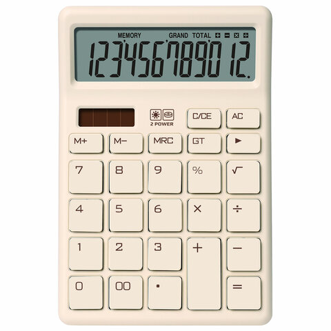 Калькулятор настольный BRAUBERG CH-12-BG (153х103 мм), 12 разрядов, двойное питание, бежевый, 272960