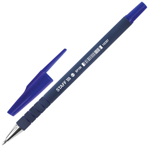 Ручка шариковая STAFF "EVERYDAY", СИНЯЯ, корпус прорезиненный синий, узел 0,7 мм, линия письма 0,35 мм, 142397