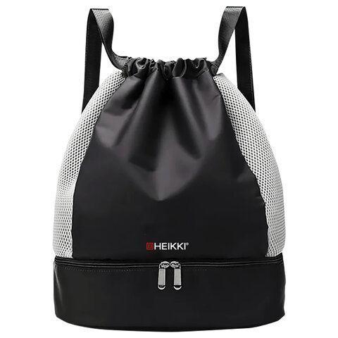 Рюкзак спортивный мешок HEIKKI ACTION (ХЕЙКИ) с отделением для обуви, вентилируемые стенки, 45х34 см, "Total black", 273455