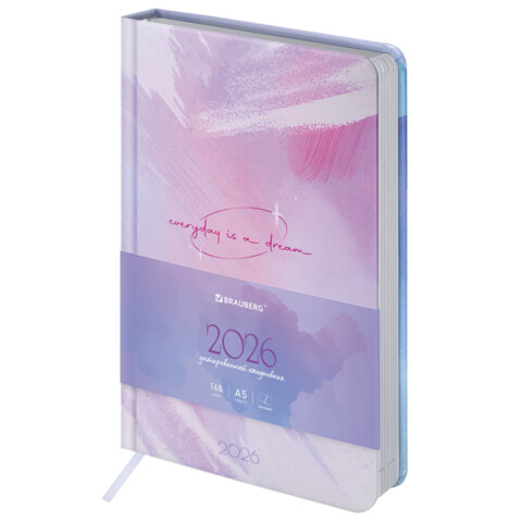 Ежедневник датированный 2026 А5 138x213 мм, BRAUBERG "Vista", под кожу твердый, "Pastel", 117458
