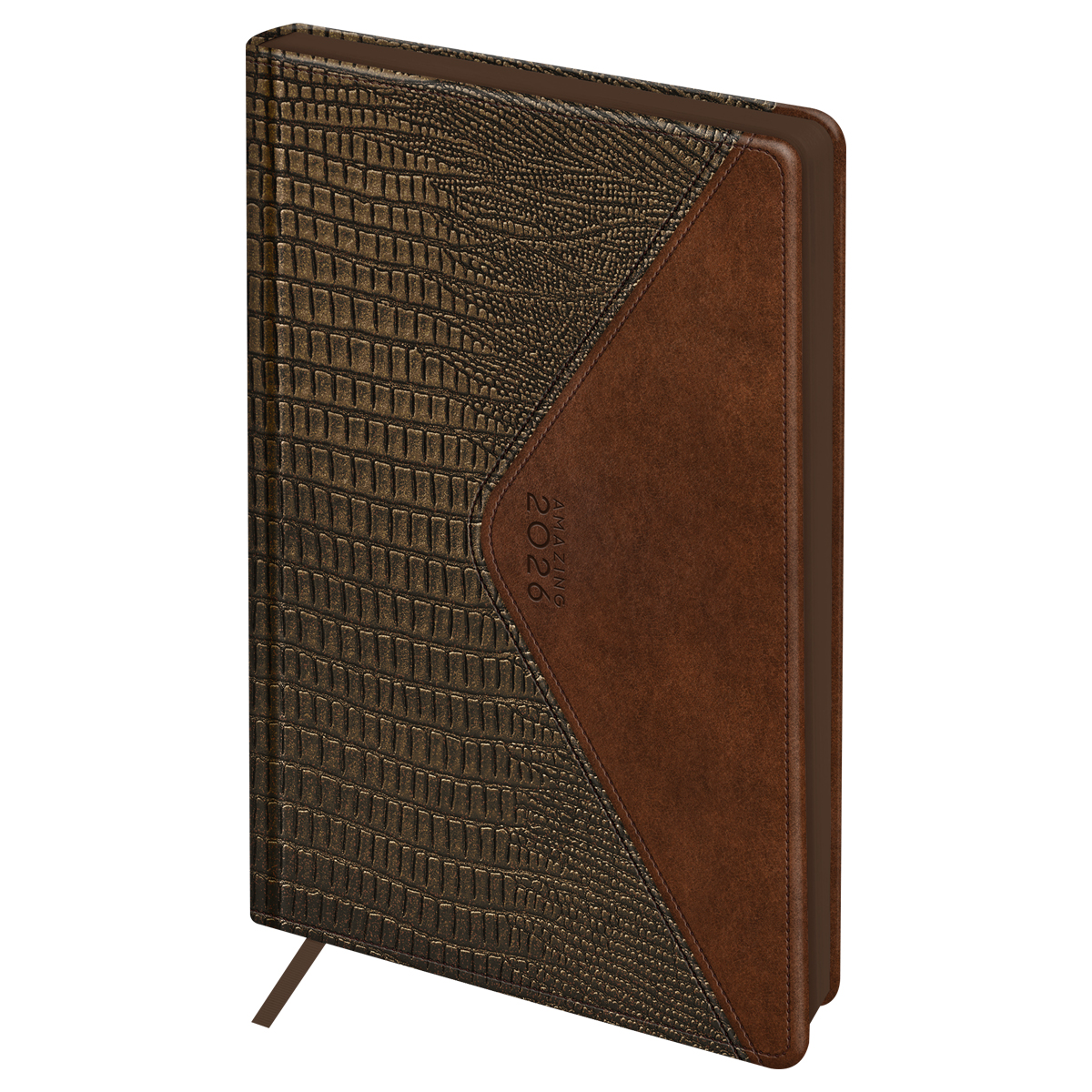 Ежедневник датированный 2026г., А5, 176л., твердый переплет, кожзам, BG "Reptile. Bronze", бронзовый, цветной срез, карман