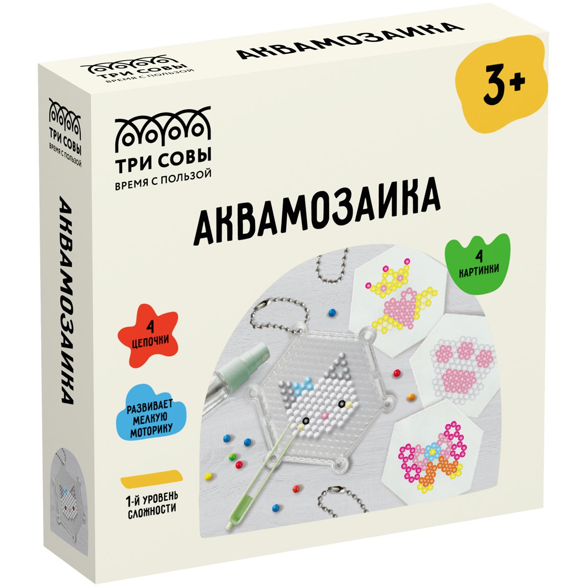 Аквамозаика ТРИ СОВЫ "Котенок", набор инструментов, трафареты, картонная коробка 12*12см