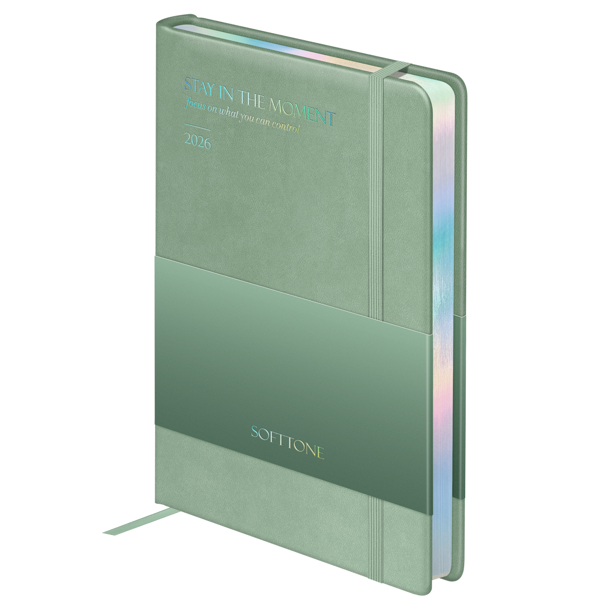 Ежедневник датированный 2026г., А5, 176л., твердый переплет, кожзам, Greenwich Line "Softone. Mint", мятный, отд.фольгой, голографический срез