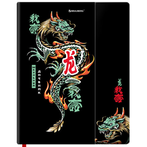 Дневник 1-11 класс 48 л., твердый, BRAUBERG, матовая ламинация, магнитный клапан, закладка-ляссе, с подсказом, "Дракон", 107245