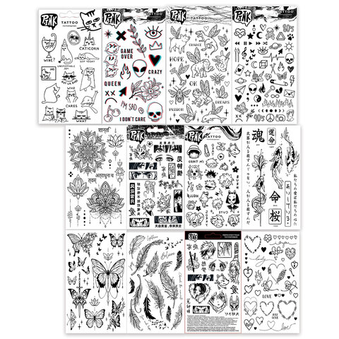 Наклейки-тату переводные АССОРТИ, Ч/Б, 11х20 см, PRIORITY