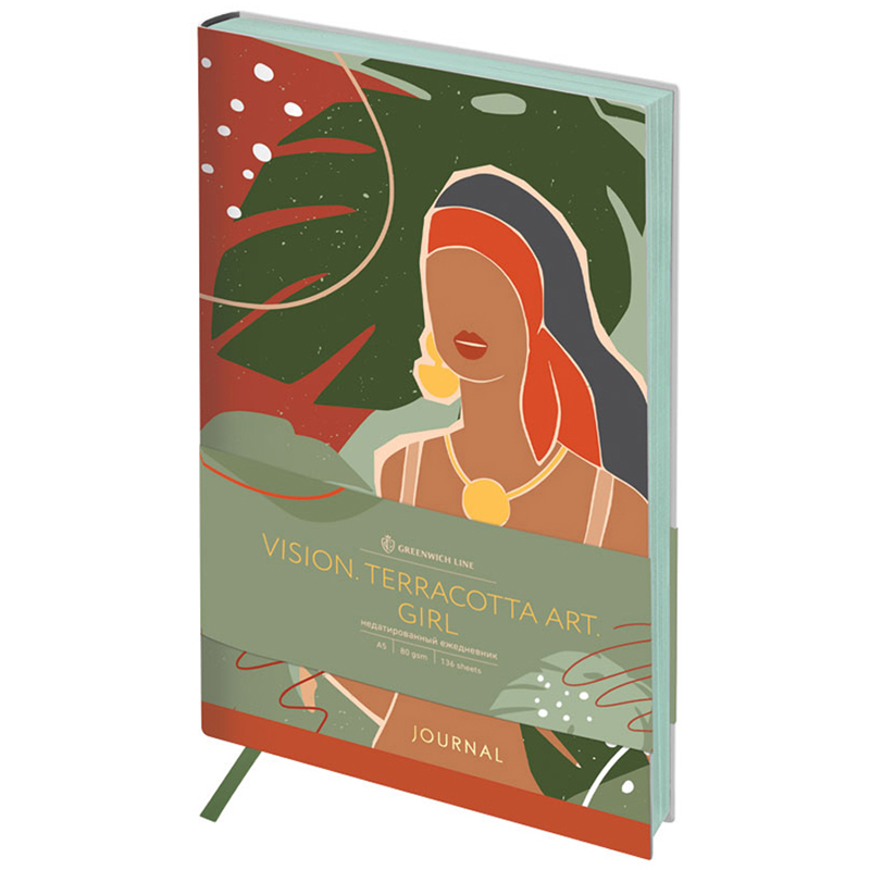 Ежедневник недатир. А5, 136л., кожзам, Greenwich Line "Vision. Terracotta Art. Girl", тон. блок, цветной срез