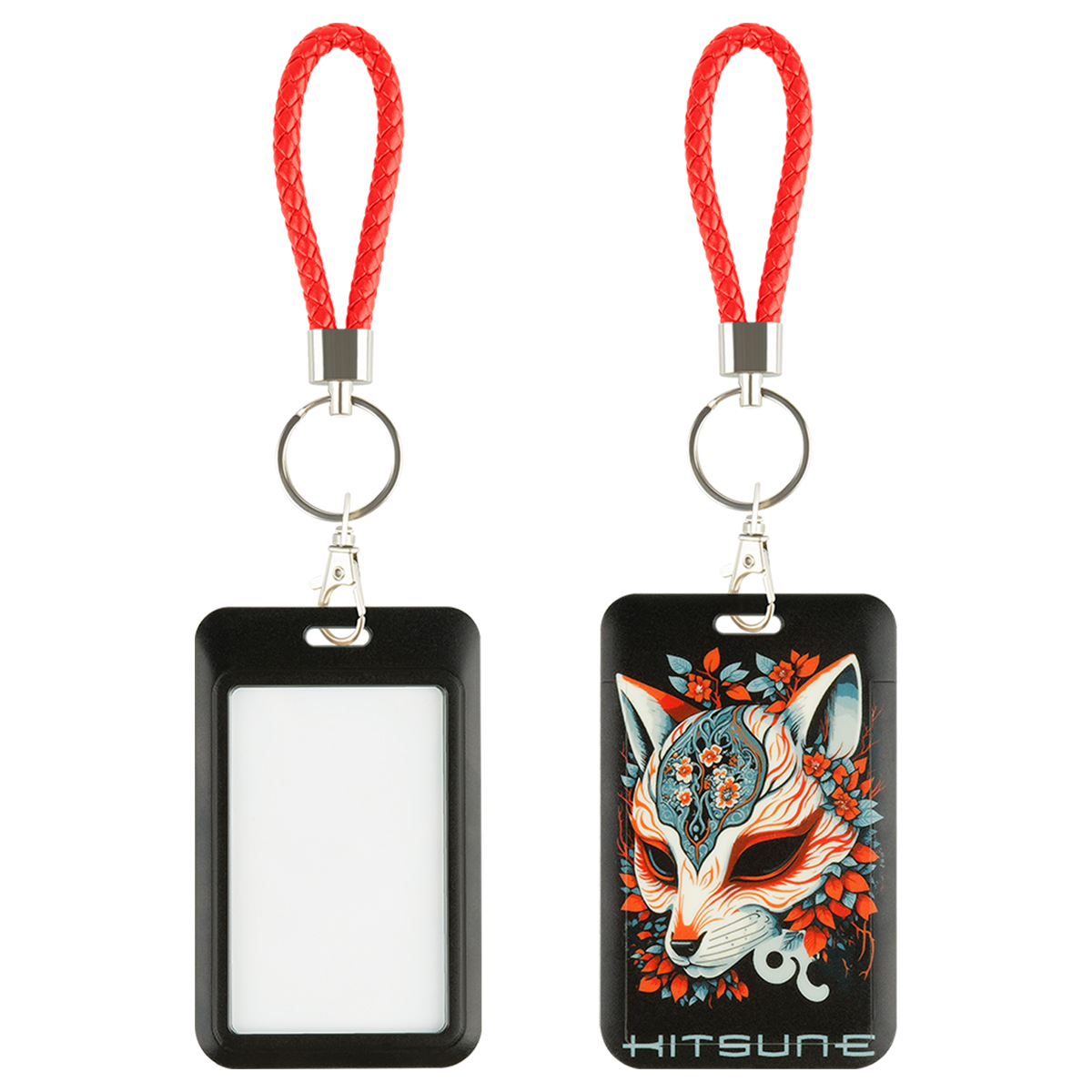 Бейдж вертикальный MESHU "KITSUNE", 110*70 мм, петля с карабином, 2D печать, опп пакет с европодвесом