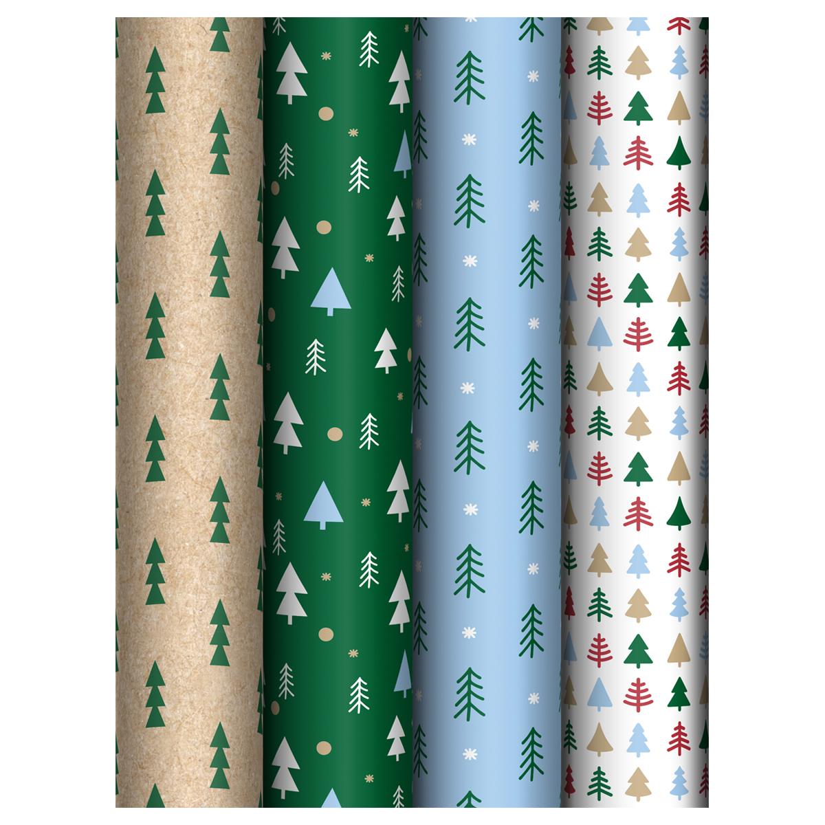 Упаковочная бумага глянц. 70*100см, MESHU "Tree pattern", 80г/м2, ассорти 4 дизайна