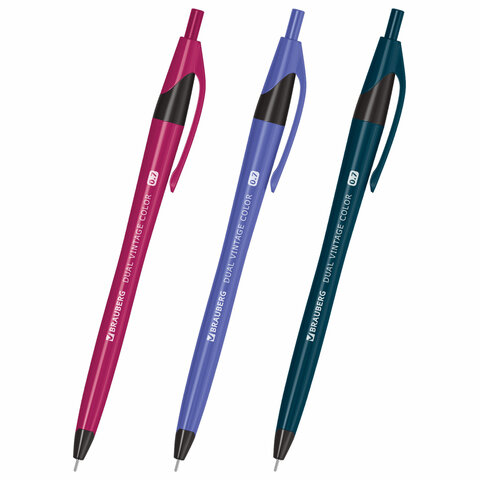 Ручка шариковая масляная автоматическая BRAUBERG "DUAL VINTAGE COLOR", СИНЯЯ, пишущий узел 0,7 мм, линия письма 0,35 мм, 144328