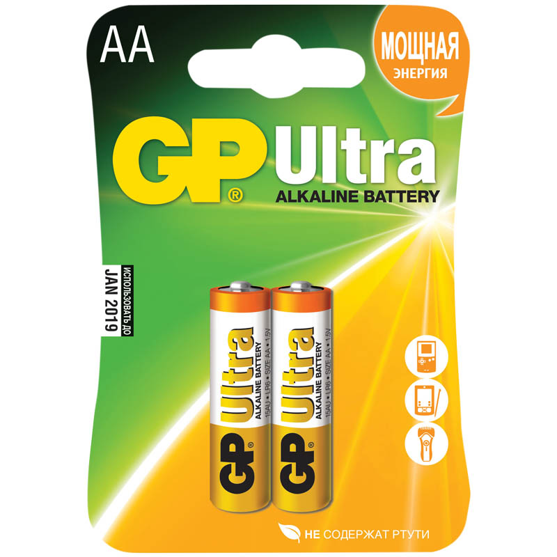Батарейка GP Ultra AA (LR06) 15AU алкалиновая, BC2