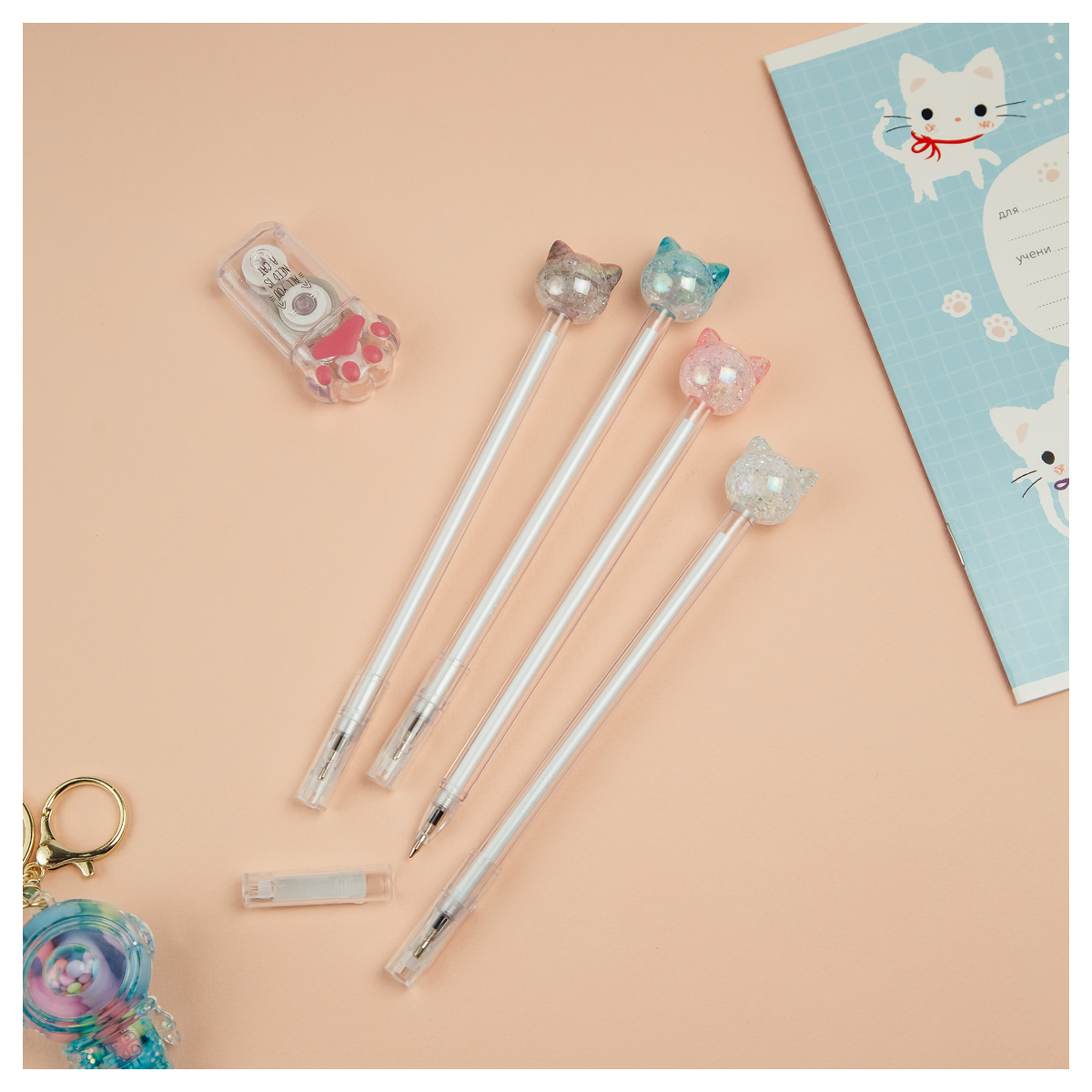 Ручка шариковая MESHU "Crystal Kitten", синяя, 0,7мм, корпус ассорти