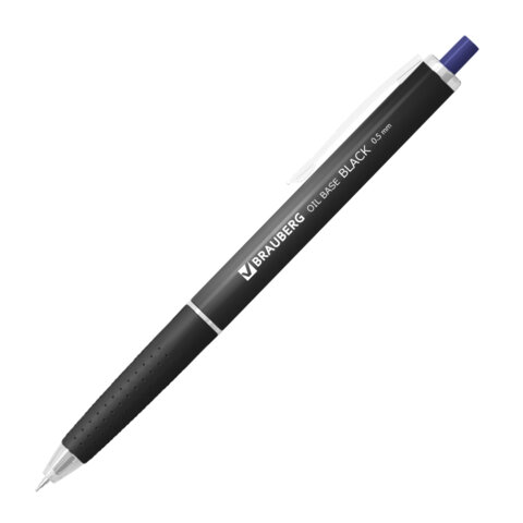 Ручка шариковая автоматическая BRAUBERG "OIL-BASE BLACK", СИНЯЯ, пишущий узел 0,5 мм, линия письма 0,35 мм, 144499