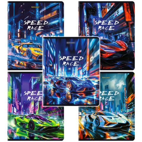 Тетради ДЭК А5 48 л. КОМПЛЕКТ 5 шт. BRAUBERG, скоба, клетка, глянцевый лак, "АВТО", 404932